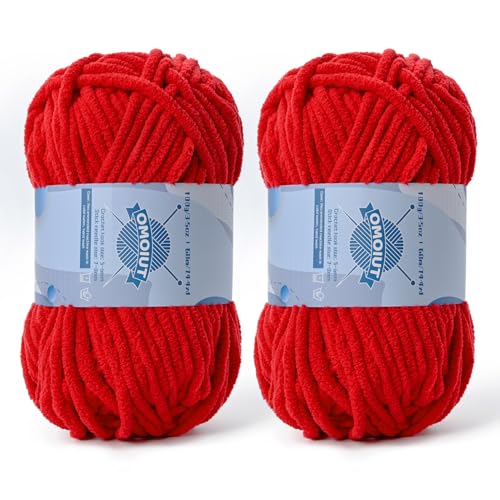 Image of 2 Pack Chunky Chenille Yarn for Crocheting, Baby Yarn for Crocheting Soft Blankets, Bulky Yarns for Crochet Amigurumi, 200g (148.7yds) Fluffy Velvet Yarns for Hand Knitting (2 Red)