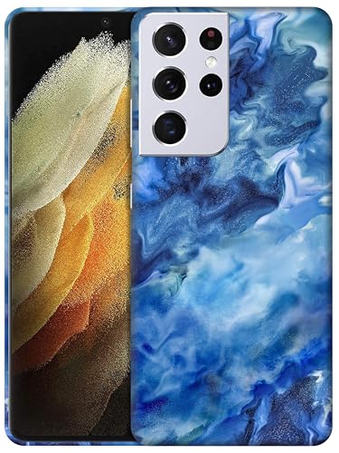 Coque Samsung Galaxy S21 Ultra 5G GlamCase au motif marbre bleu abstrait chic