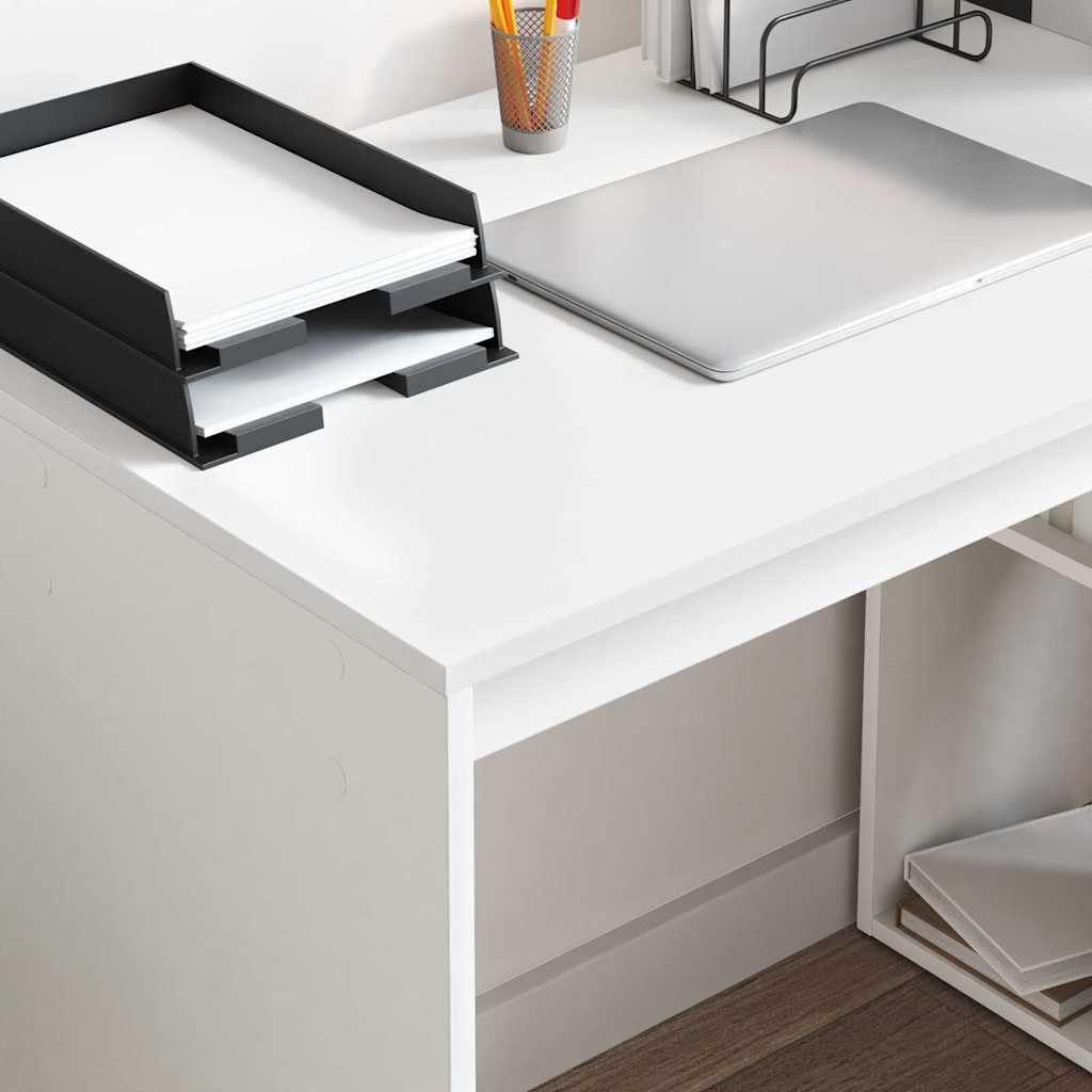 Biurko z regałem, białe, z materiału drewnopochodnego, 108 x 55 x 103,5 cm, stolik pod komputer, meble do gabinetu, biurko gamingowe, stół do jadalni, nowoczesne, funkcjonalne