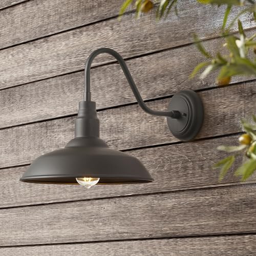Image of 14in Dome Outdoor Gooseneck Lights for Barn, Dark Bronze Exterior Farmhouse Light Fixture with Wall Mount, Outside Goose Neck Wall Sconce for Patio, Porch, Entryway