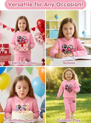 Image of Toddler Girls Heart Print Hoodie Set - Kids Cute Sweatsuit Fall Winter Sweatshirt Sweat Pants 2Pcs Outfit