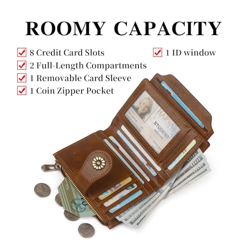 Womens Wallet,RFID Blocking Wallet Women Soft Leather Bifold Small Wallets For Women Card Holder With Removable ID Window darkbrown3
