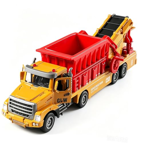 GLW Alloy Sand Transport Truck Toy with Automatic Feeding Conveyer Belt, Inertia Construction Vehicle with Sound Lights for Kids 3-8 Orange