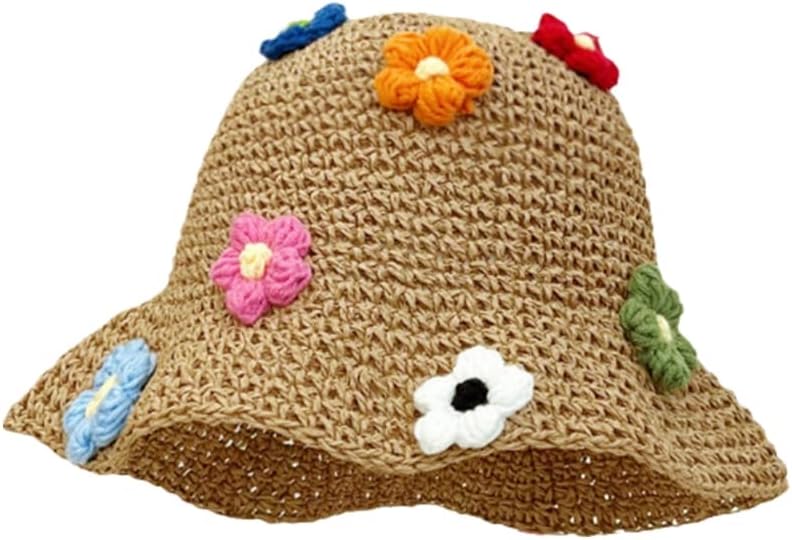Handmade Beach Hat Crocheted Sunshade Bucket Hat for Women Dress-up Party Flower Bucket Hat for Camping