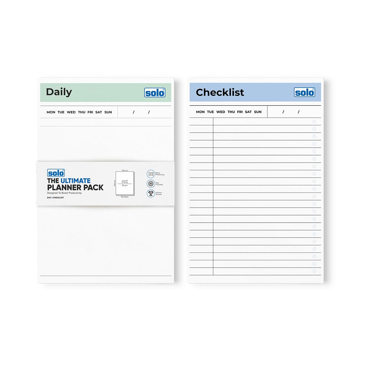 SOLO A5 Daily Planner & Checklist with 50 Tear-Off Sheets, 80 GSM Planner to Track & Schedule Your Day, Manage To-Do List, Goals & Budget Tracker, Ideal for Office, Home & School (Pack of 2)