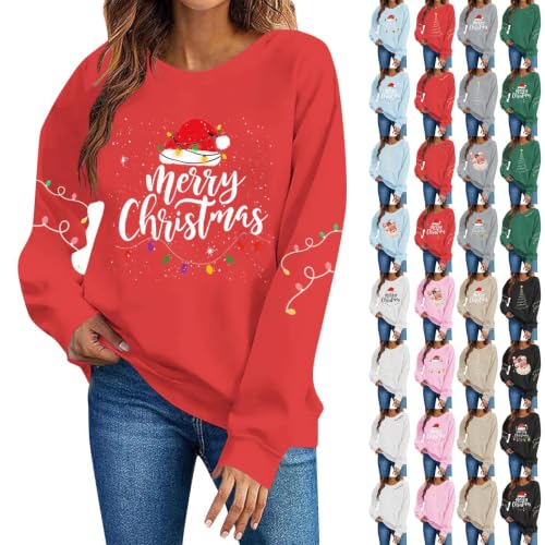 Aymnlox Christmas Shirts for Women 2026 Merry Graphic Crewneck Sweatshirt Long Sleeve Holiday Pullover Festive Casual Winter Top christmas shirts for women 2026 long sleeve Red XS - image 1