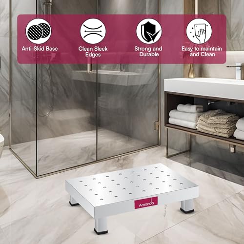 Image of Amanda Stainless Steel Patla /Table for Bathroom, Kitchen, and Outdoor Use Multipurpose Stool (34 x 23 x 9 cm) | Durable, Anti-Slip, Rust-Proof Design for Home, Garden & Office | Strong & Long-Lasting