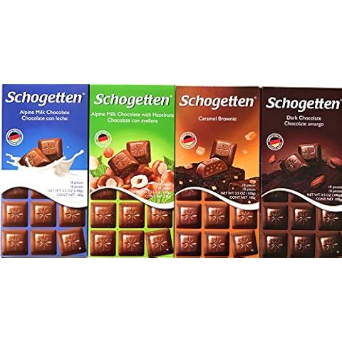 Schogetten German Chocolate Variety Pack Milk Chocolate, Caramel, Dark and Alpine Milk with Hazelnuts. Freshly imported from Europe (Bundle of 4) Cover