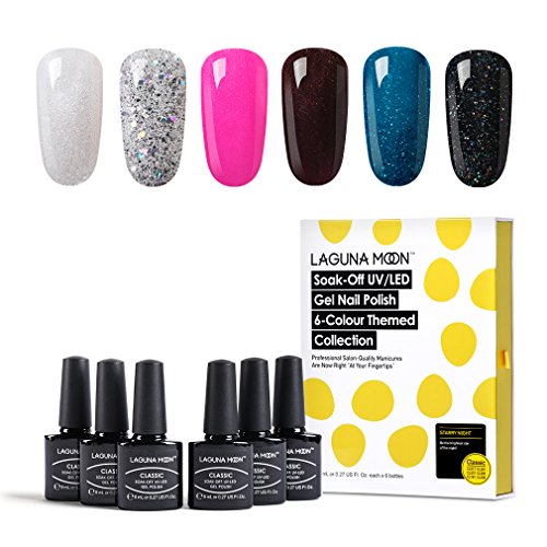 Lagunamoon UV LED ablösbarer Nagellack Gellack Set nail Gel Polish für Nageldesign-Nacht 6 Farbe Geschenk Set 8ml