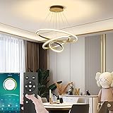 BVTECH Smart Modern LED Pendant Light, 3 Rings Chandeliers Dimmable Contemporary Circular BT Wireless APP 3 Color in 1 72W Chandelier Ceiling Pendant Light