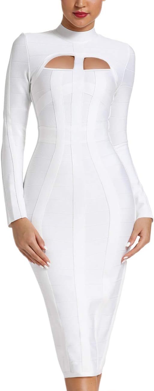 Whoinshop Women's Cut Out Long Sleeve Party Bandage Dress Clubwear Midi
