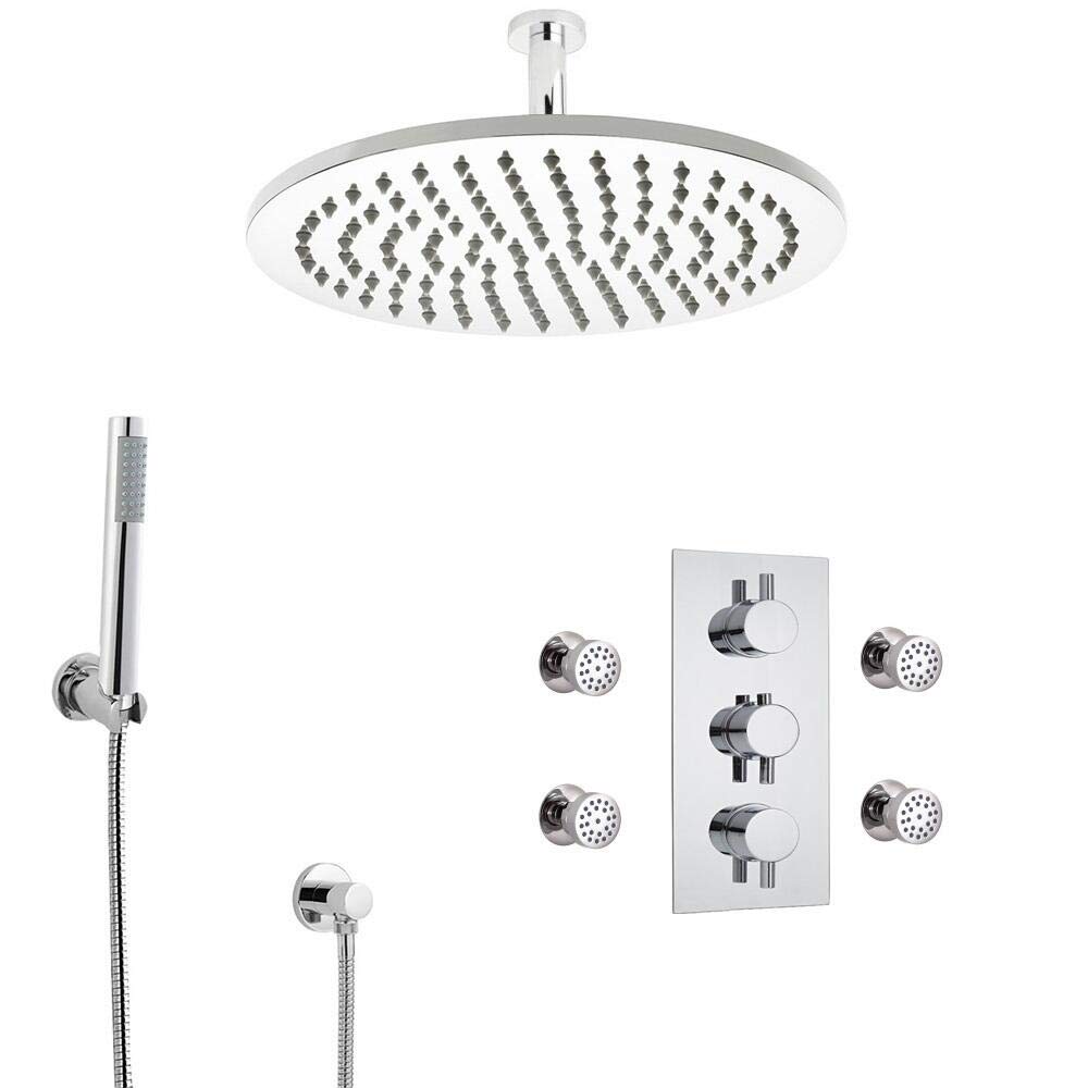 Milano Mirage Thermostatic Mixer Valve 300Mm Round Shower Head Handset Body Jets - Chrome