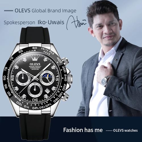 Image of OLEVS Men's Watch Analog Chronograph Waterproof Multifunctional Diamond Sports Silicone Strap Moon Phase Quartz Night Light Men's Watch