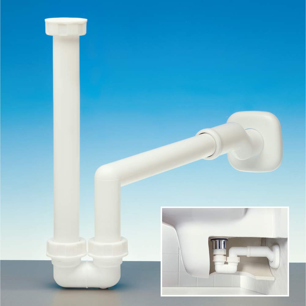 Lira Sifone Salvaspazio per Lavabo e Bidet con Attacco 1″ e 1″ 1/4 (Diam. 32 e 40), Sifone Eccentrico per Lavandino Bagno e Bidet