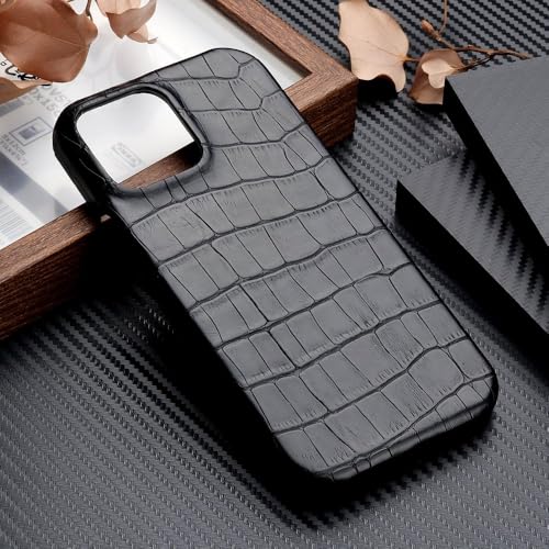 Étui en cuir façon crocodile pour iPhone 16 15 14 13 Pro Max antichoc noir