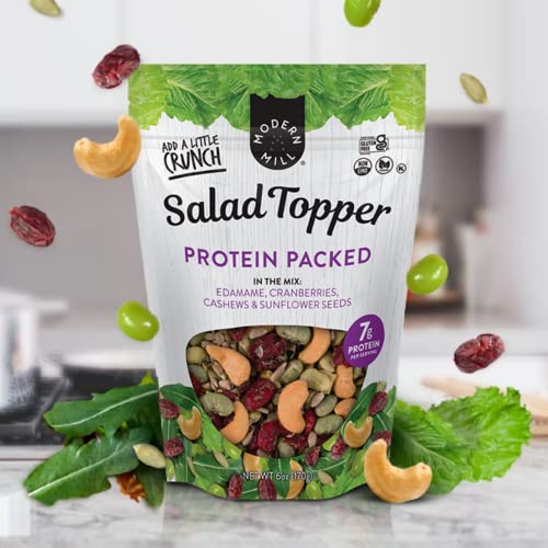 Image of Modern Mill Protein Packed Salad Topper By Gourmet Nut - Mixed Nuts(Roasted Cashews),Dried Cranberries,Edamame,Sunflower Seeds - Gluten Free, Low Sodium, Kosher, Plant Protein Snack, 6oz. Bag (3 Pack)