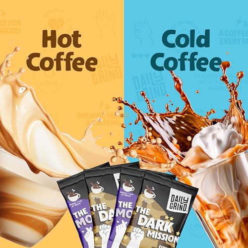 Image of DAILYGRIND Espresso & Chocolate Instant Coffee Sachets 2 g Each - Pack of 48 | Freeze-Dried Arabica Coffee Granules with Jar | For Mochas, Espresso, Cappuccino, Latte, Frappes | Hot & Cold Coffee 96 g