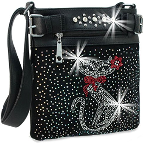 Rhinestone Cross Body Bag Cat Purse Black