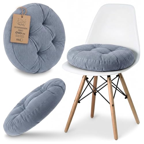Sitzkissen Rundes Sitzpolster 40 cm aus Cord waschbar – Stuhlkissen & Bodenkissen Sitzpolster Stuhlauflage für Esszimmer Wohnzimmer Küche… – Ansicht 1
