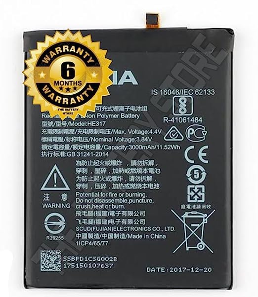 Image of THE BATTERY STORE Original HE317 Battery for Nokia 6 / N6 TA-1000 TA-1003 TA-1021 TA-1025 TA-1033 TA-1039 Battery with 6 Month Warranty*****(NN66)