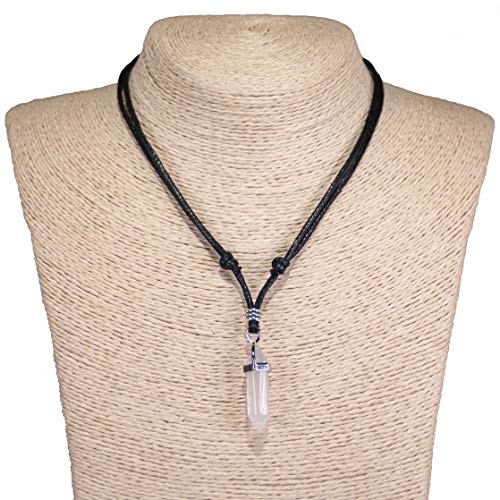 Bluerica Crystal Quartz Pendant On Adjustable Black Rope Cord Necklace #TOP2