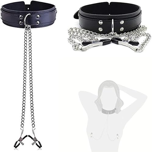 Sinorichh Collier en cuir et clip de chaîne en métal jeu en acier inoxydable partie adulte cosplay jouet
