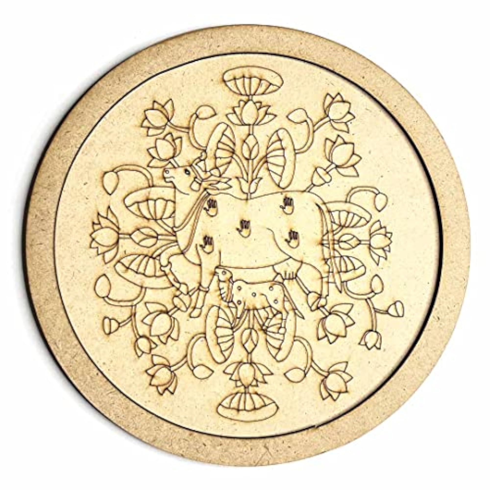 MDF Cow and Alekhan Engraved Design Wall Plate Set