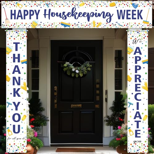 Tingjoo 3 Pcs Happy Housekeeping Week Banner Thank for All You Do We Appreciate You Decorations Housekeeping Week Decorations for Housekeeper Cleaning Staff Custodial Staff EVS Employees Volunteers