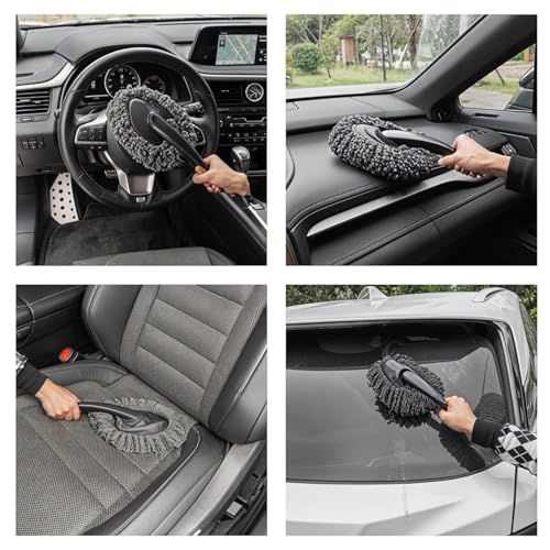 Image of Mini Microfiber Duster Interior, Multi-Purpose Duster Brush with Handle for Car Cleaning & Household