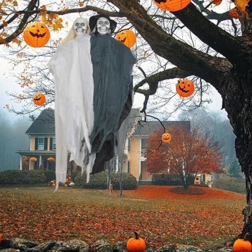 Esqueletos para Halloween con sonido de terror para decoración de terrazas, balcones y césped 3