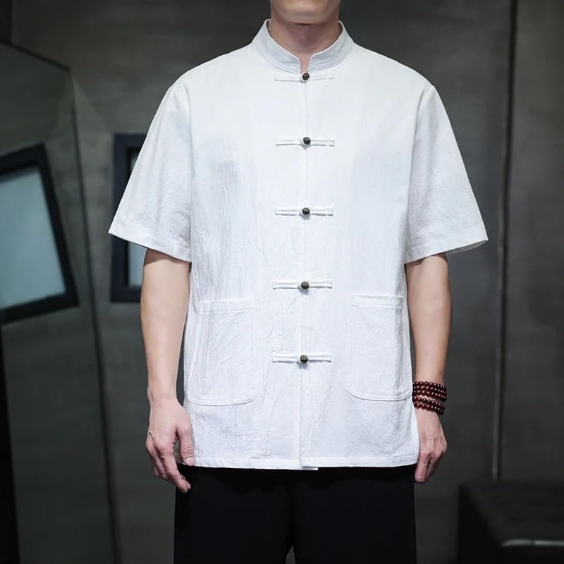 Men's Chinese Style Shirts Traditional Kung Fu Tai Chi Short Sleeve Tang Suit Uniform Shirt Blouses