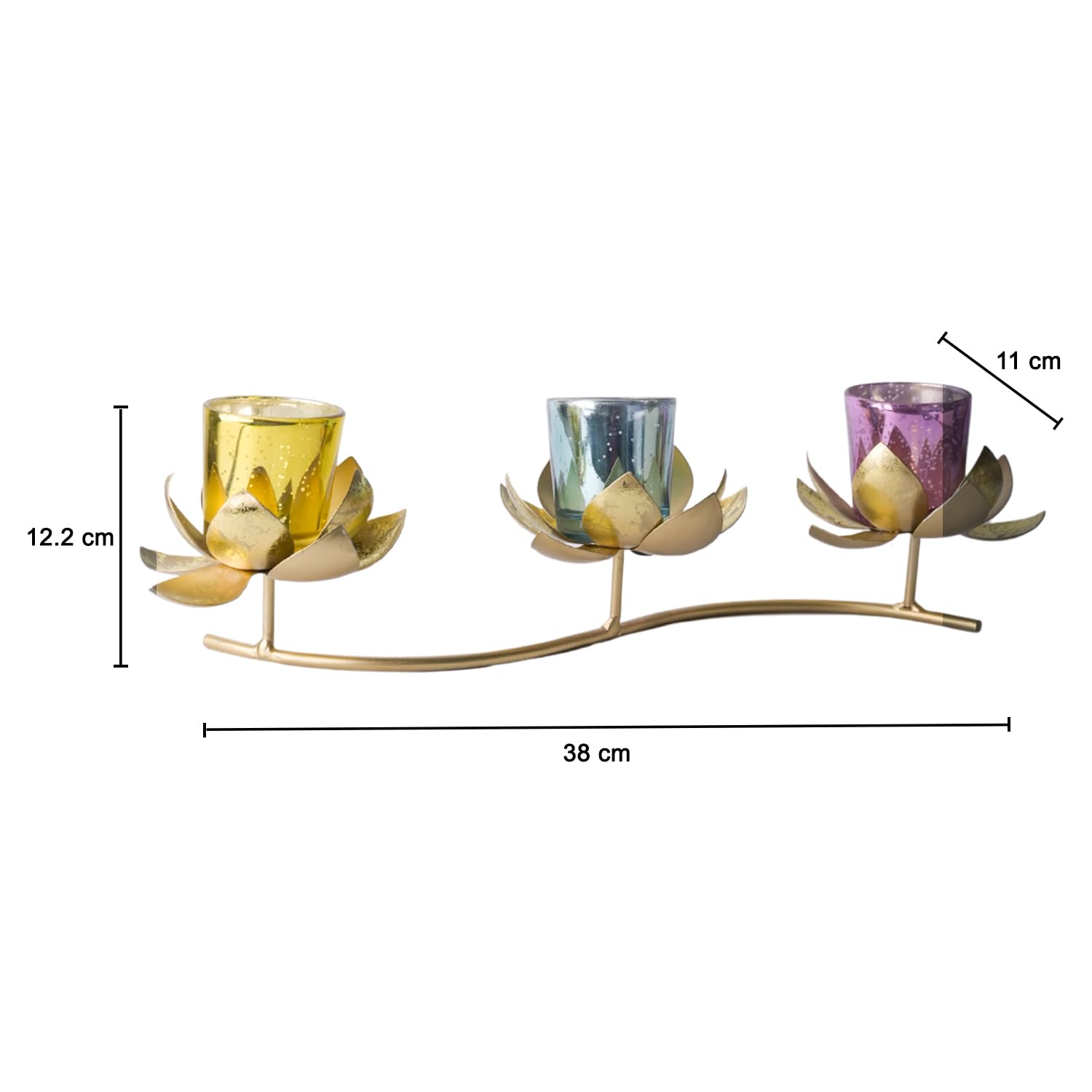 Market99 Decorative 3 Lotus Metal Mercury Glass Candle Holder | Unique Tealight St& for Home, Office, Balcony, Outdoor & Indoor Decoration | Stylish T-Light Holder for Dining, Wedding & Festive Season