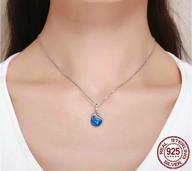 Dije de avión de viaje alrededor del mundo en plata de ley 925, ideal para pulseras y collares de mujer.