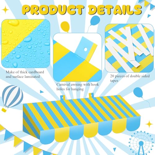 Image of Tallew 4 Pcs 3D Circus Awning Wall Decoration Farmers Market Party Decorations Carnival Awning for Halloween Carnival Theme Party Classroom Decorations(Blue and Yellow)