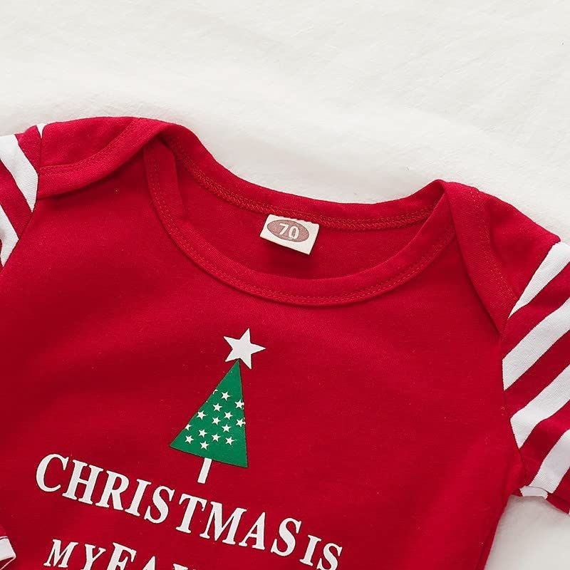 Mijn 1e kerst pasgeboren jongens meisjeskleding, merry christmas unisex gestreepte lange mouw brief print top baby 3 delige jurk set schattig top + gestreepte broek - Afbeelding 6