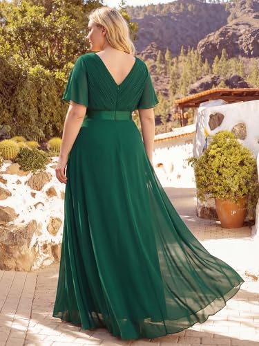 Image of Ever-Pretty Women's Chiffon Formal Evening Dresses for Curvy Women V-Neck Plus Size Floor Length Bridesmaid Dress