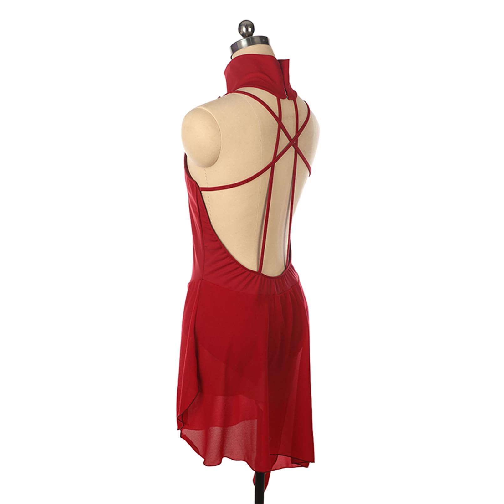 Abito Pattinaggio Artistico Donna, Nero, Rosso, Senza Maniche, Senza Schiena Vestito, Abito da Allenamento for Pattinaggio su Ghiaccio, Body Ginnastica Ritmica