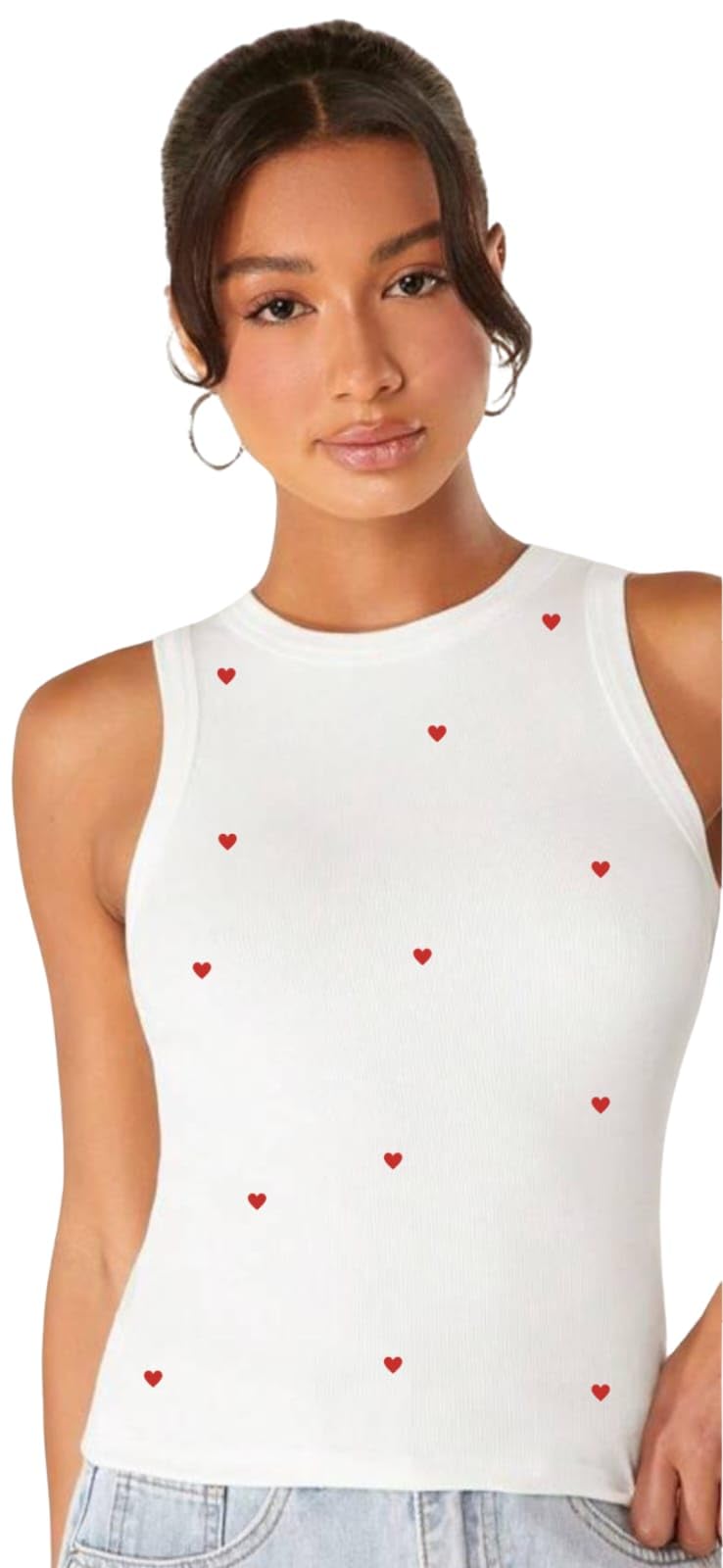 baeship studio Women's Heart Print Sleeveless Tank Top – Stylish Cotton Blend Fitted Summer Vest (White/Black/Pink)-picture-39