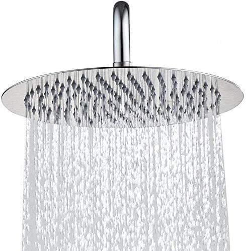 KINBEDY 12 Inch Round Large Rainfall Fixed Shower Head High Pressure Chrome 304 Stainless Steel 360Â°Adjustable Easy to Clean and Install Fixed Shower Head Silicone Nozzle.