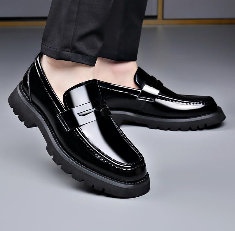 Men's Patent Leather Casual Soft Dress Shoes Retro Oxford Slip-On Business Formal Derby Loafers Shoes3