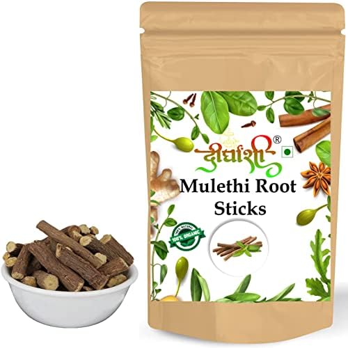 Dirghaanshi Natural and Herbal Mulethi Root Stick, Jeshthamadh, Yashtimadhu, Licorice Root, Liquorice Root Sticks, Glycyrrhiza Glabra, Irattimadhuram Sticks (Pack of 100 GM)