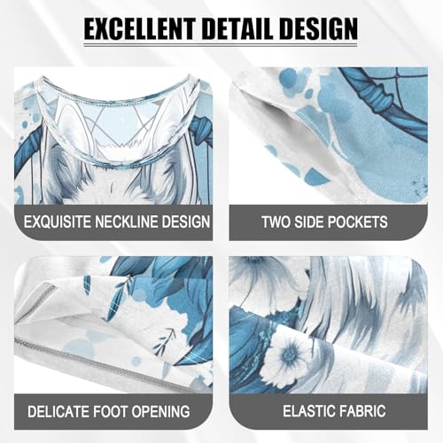 senya Short Sleeve Pajamas Sets Summer Cotton Sleepwear Blue White Flower Dreamcatcher Wolf4