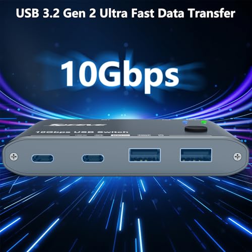 Image of 10Gbps USB C Switch 2 Laptops 2 in 4 Out USB 3.2 Switcher 2 Computers Share Keyboard Mouse, Printer, Camera, Headphone, 10Gbps Data Power Cable & Desktop Controller Included