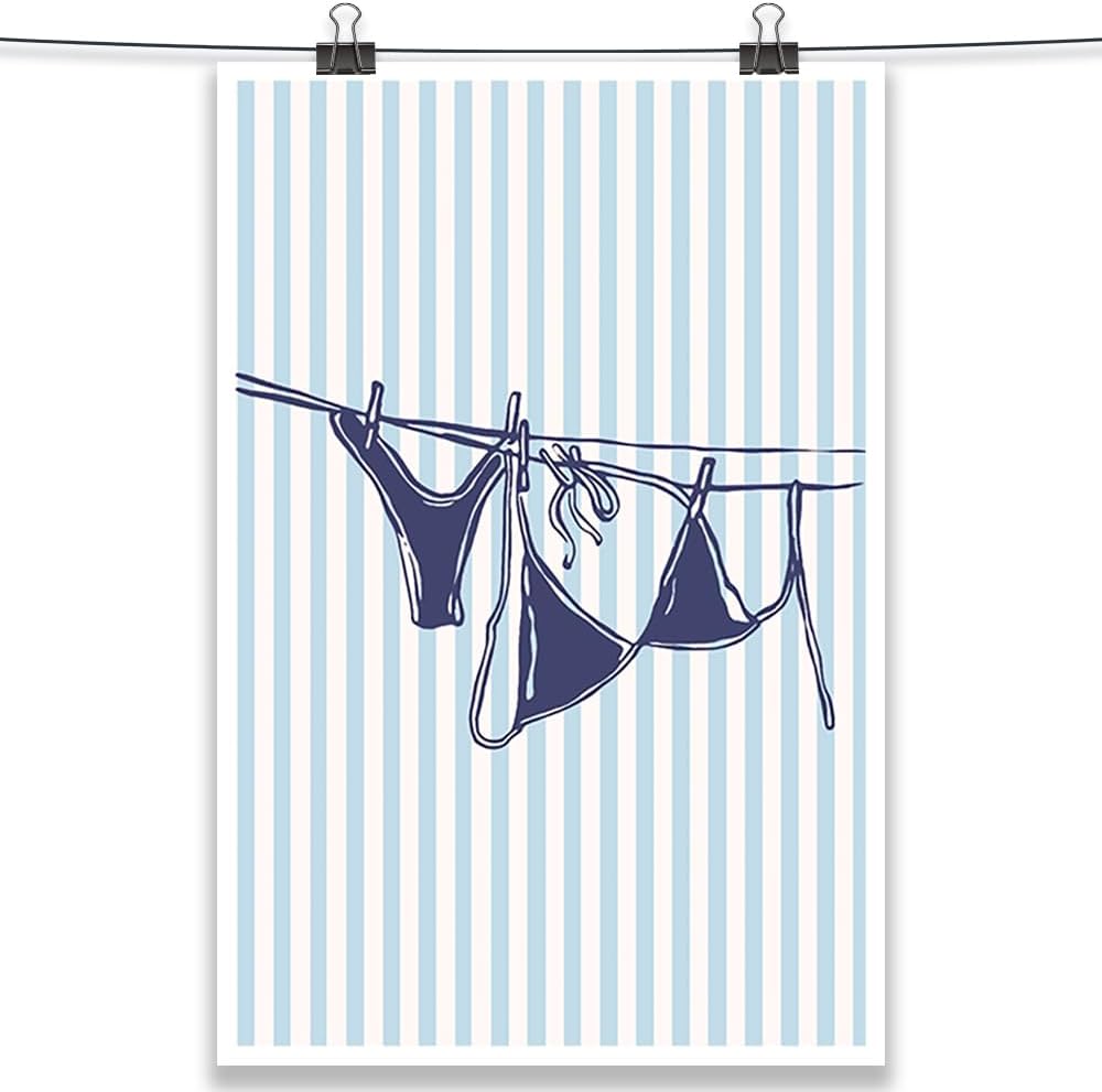 Summer Beach Wall Art Navy Blue Bikini Posters Coastal Cowgirl Room Decor Trendy Sea Themed Canvas Prints Preppy Beachy Pictures for Teen Girls College Dorm Apartment Bedroom Bathrom 12x16in Unframed