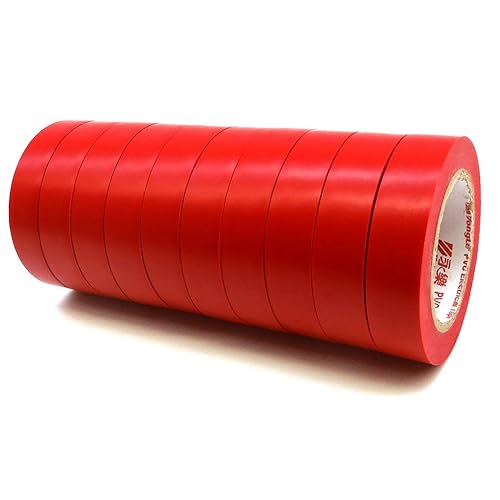 Maveek 10 rollos de cintas aislantes eléctricas de PVC, cintas rojas impermeables, clasificadas hasta 600 voltios y 176 F, 0.6 pulgadas x 49.2 ft