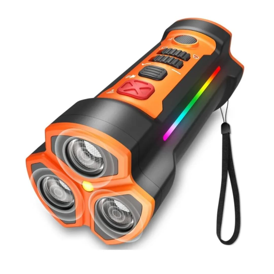 Dog Repellent Device for Dogs with 2 Ultrasonic Modes, Anti Barking Dog Device, RGB LED Bar for Battery Indicator with LED Flashlight, Dog Training Device with Strap, USB Cable- New Model