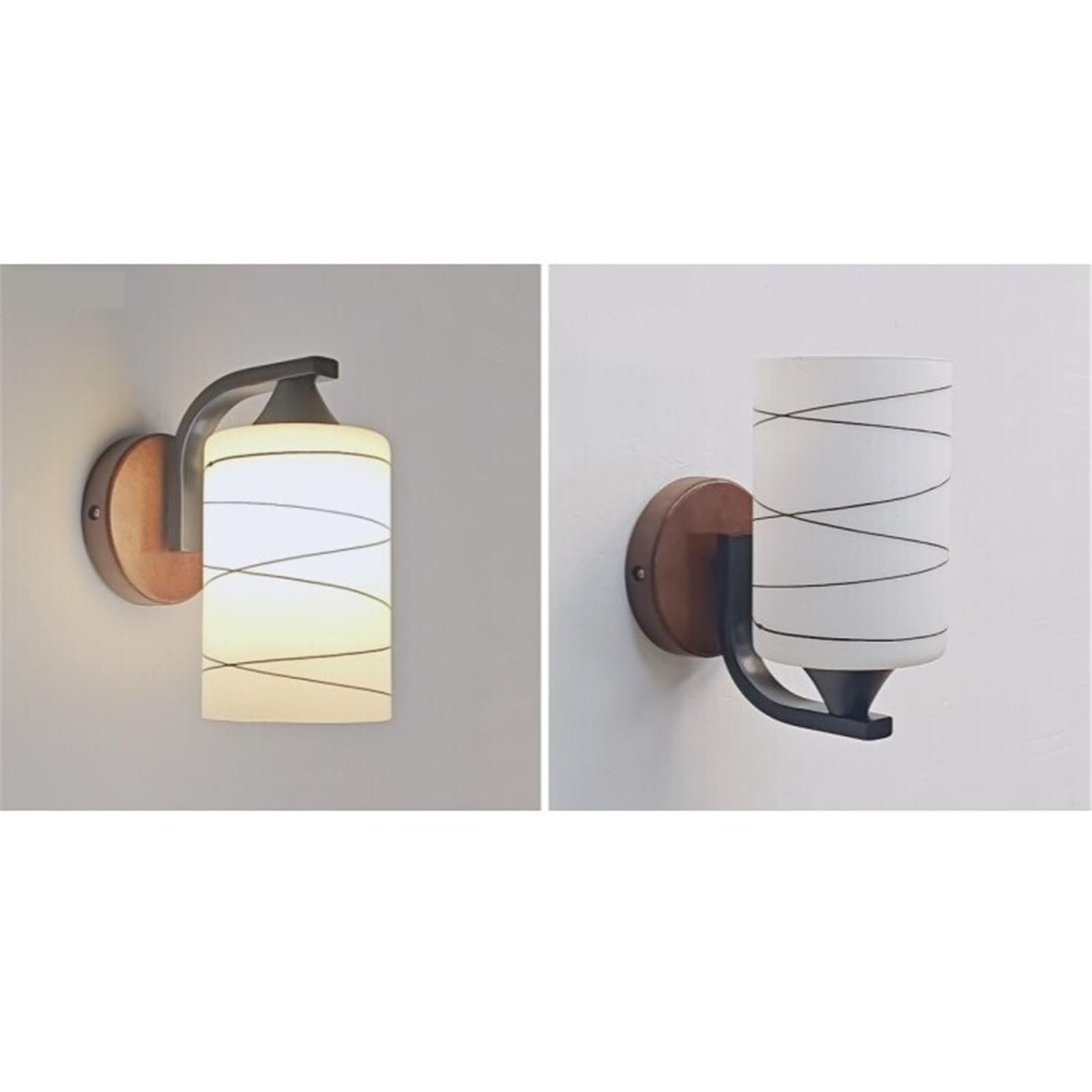 Sypialnia Wood Base Iron Wall Sconce Cylindrical Frosted Glass Lamp