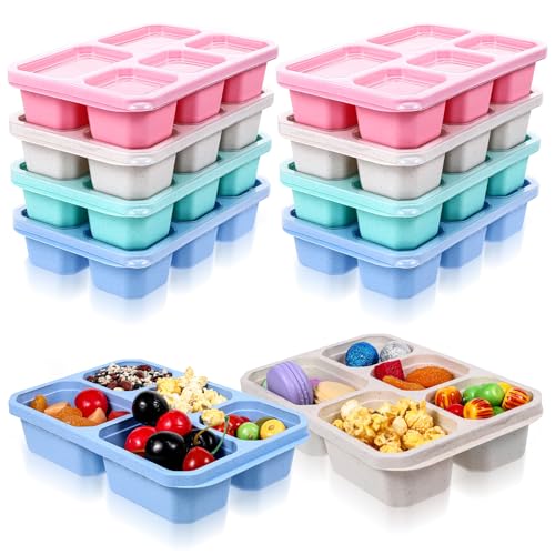 Sibba 10 Pack 5 Compartments Snack Containers Bento Lunch Box Food Storage Containers Microwave Safe Reusable Divided Meal Prep Lunch Container Adults Stackable Snack Boxes Lunchbox for Work, Travel