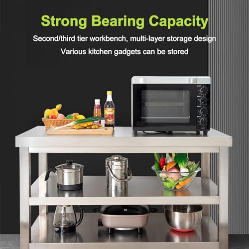 Mesa de acero inoxidable resistente con almacenamiento multicapa 4
