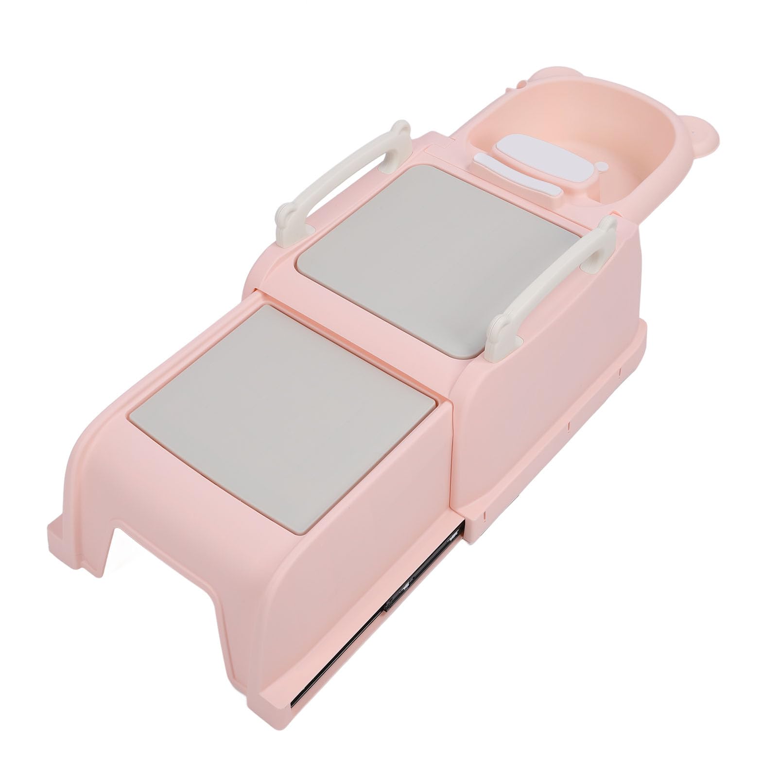 Klappbarer Baby Shampoo Stuhl, Längenverstellbarer Kinder Badesitz Zum Haarewaschen mit Shampoo Becken und Kopfkissen, Weichen Armlehnen, Rutschfester Badestuhl für Kinder (PINK)